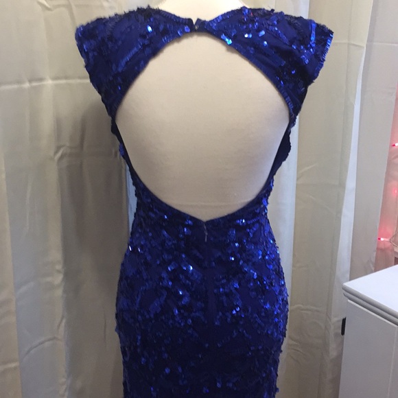 Royal Blue Sequined Dress Formal Sz 4 - Picture 5 of 8